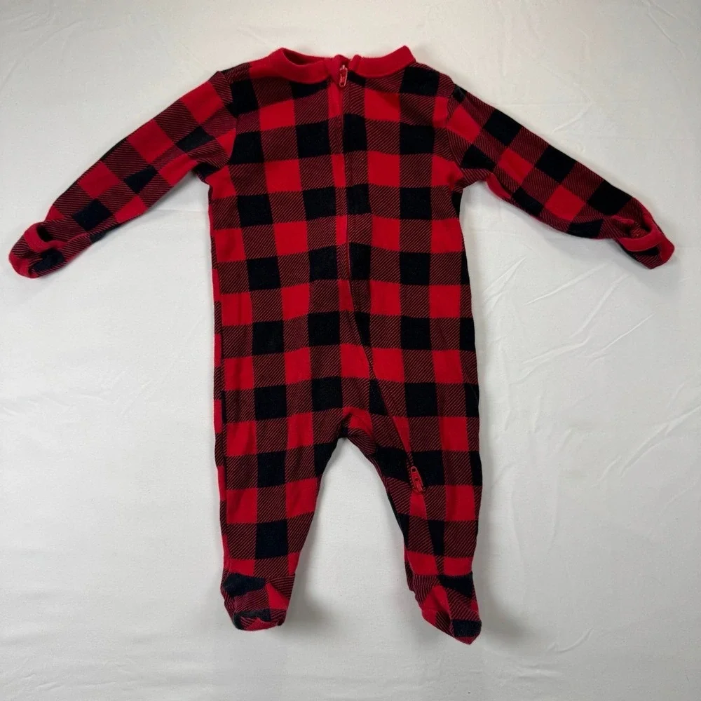 Old Navy Buffalo Plaid‎ Fleece Footed Pajamas 0-3M Red Black One Piece